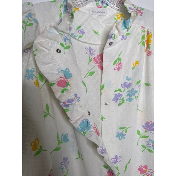 Vintage Miss Elaine Floral Seersucker Ruffle Housecoat Robe 70s 80s medium - Picture 9 of 16